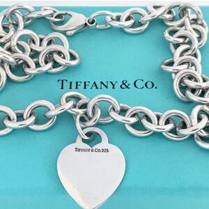 Authentic Tiffany & Co. Sterling Silver Heart Tag Choker Necklace, Tiffany And C